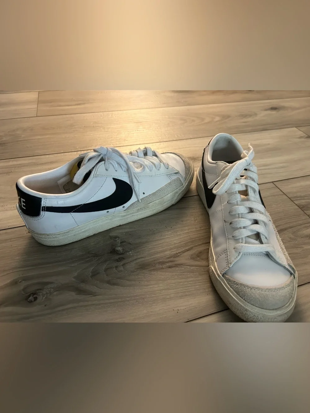 Nike White and Black Low-Top Sneakers with Yellow Tongue Accent